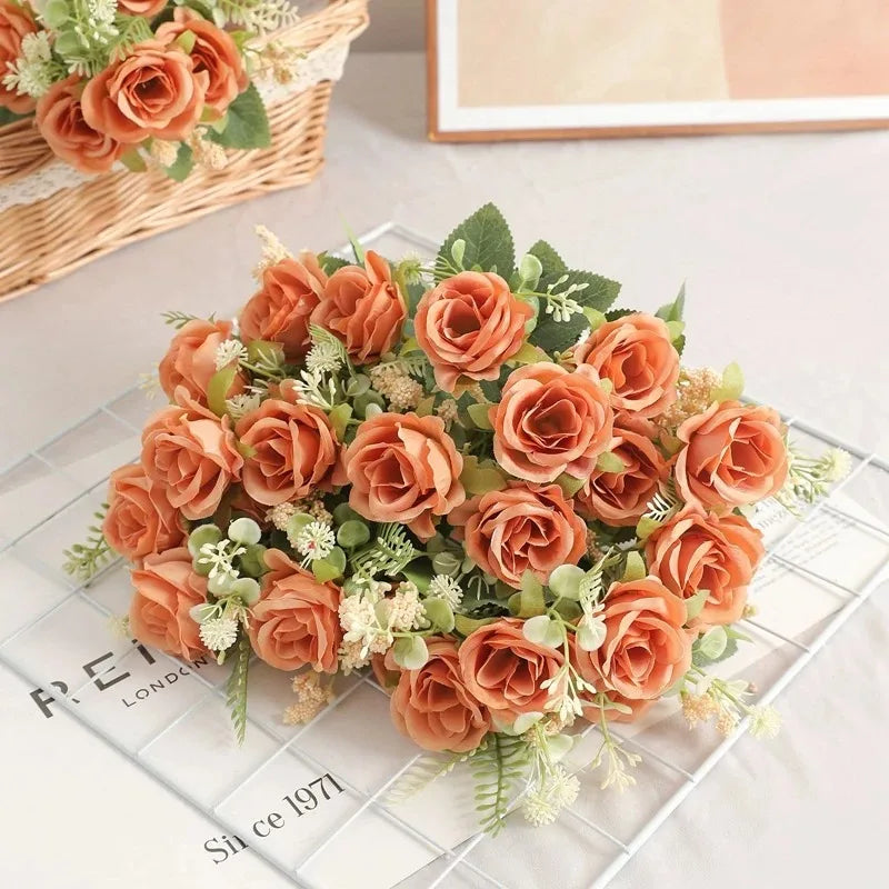 Ramo de Rosas Peonías Blancas Artificiales de 30cm – Flores Falsas de Seda con 5 Flores Grandes y 4 Capullos para Ramos de Novia, Decoración del Hogar y Arreglos Florales
