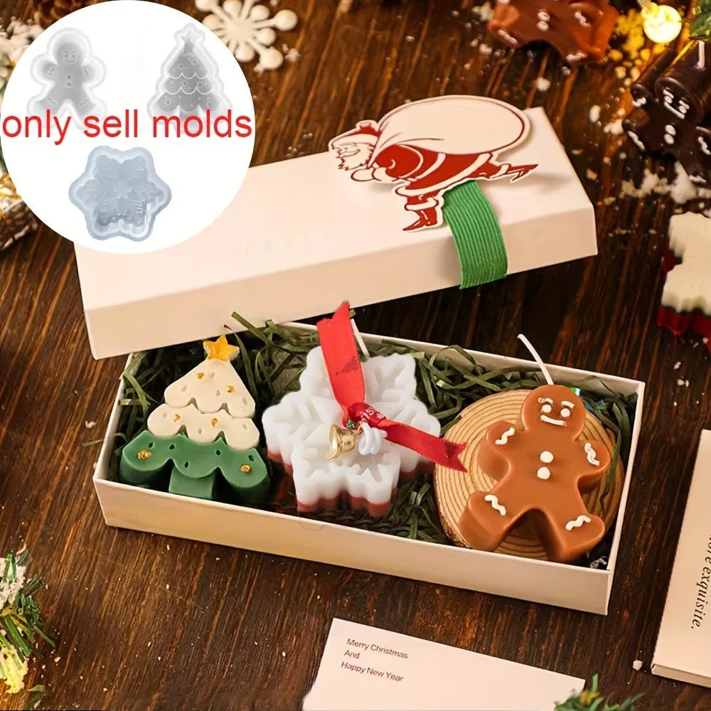 1-3PCS Christmas Silicone Candle Molds – Christmas Tree, Snowflake & Gingerbread Man Shapes for DIY Resin, Drip Glue & Handmade Winter Crafts