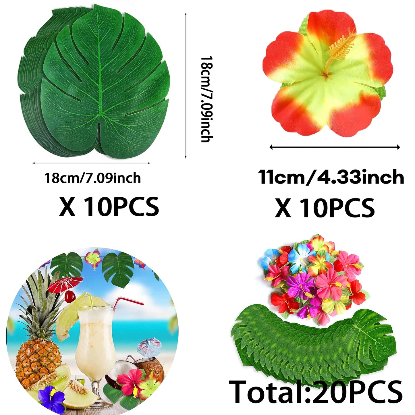 Hawaiian Luau Party Decorations Set – Tropical Beach-Themed Party Supplies with Grass Table Skirt & Hibiscus Flowers for Celebrations