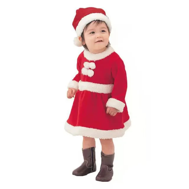Baby Boys and Girls Santa Claus Christmas Costume Set, Kids Xmas Outfit with Top, Pants or Dress, Hat and Belt, Cute Holiday Cosplay Clothing for Christmas Parties, New Year Celebrations and Festive Events
