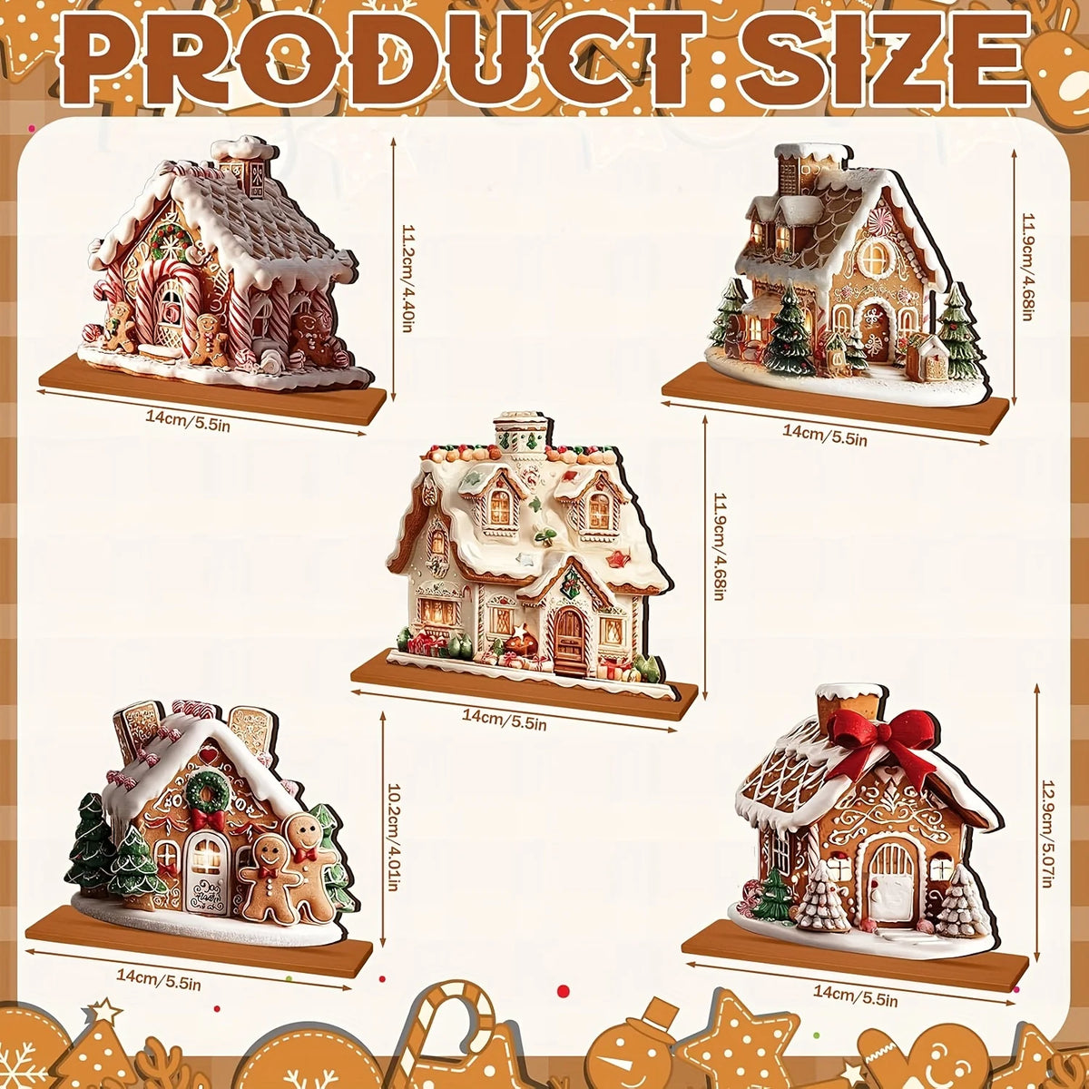 5PCS Wooden Gingerbread Christmas Decorations – Gingerbread House Ornaments & Winter Table Centerpiece Decor for Xmas Home & Parties