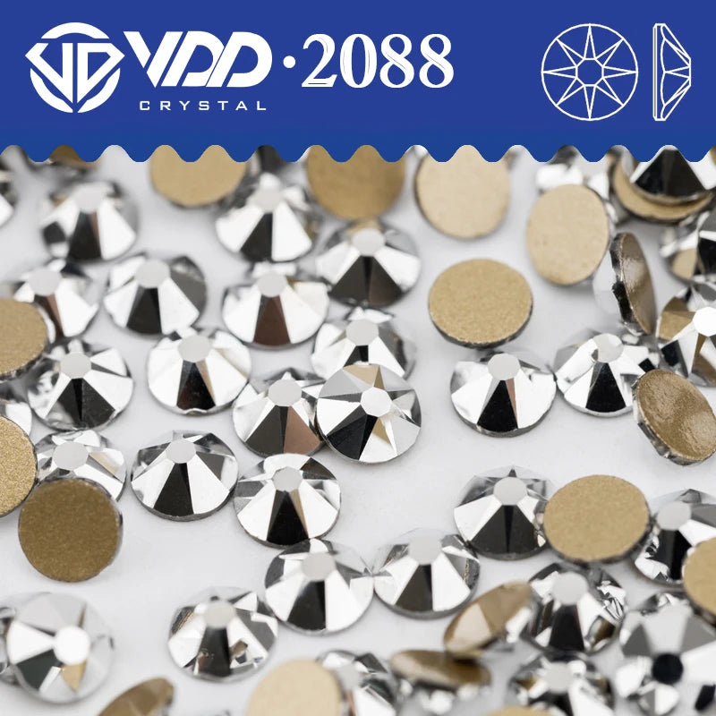 VDD 2088 Crystal Flower Nail Rhinestones – Non-Hotfix 8 Big & 8 Small Flatback Gems for Nail Art & DIY Decorations