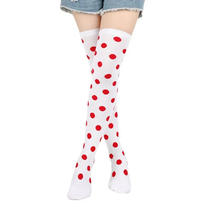 Thigh High Socks Women Over Knee Striped Polka Dot Stockings Black White Pink Lolita Cosplay Harajuku Y2K Kawaii