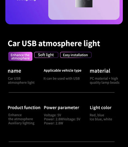 Universal USB LED Car Interior Ambient Light – Plug & Play Mood Lamp for Reading & Interior Décor