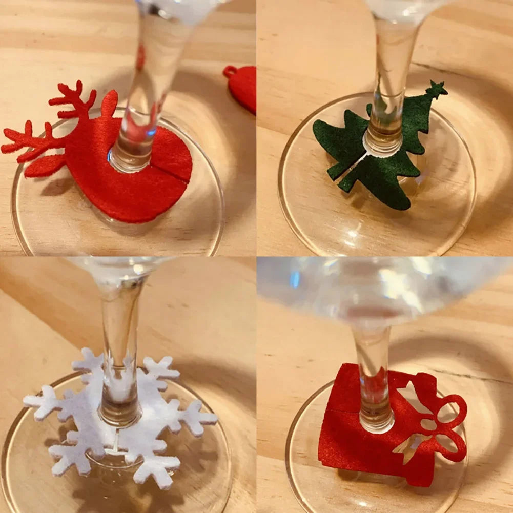 10PCS Felt Wine Glass Ring Cards – Christmas Table Decorations for Xmas, New Year’s Eve Parties, Home Decor & Holiday Events