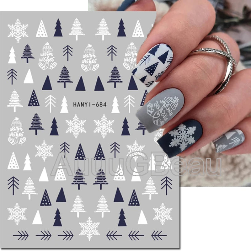 3D Christmas Nail Art Stickers – Snowflake & Winter Tree Nail Decals for Nail Tips Decoration