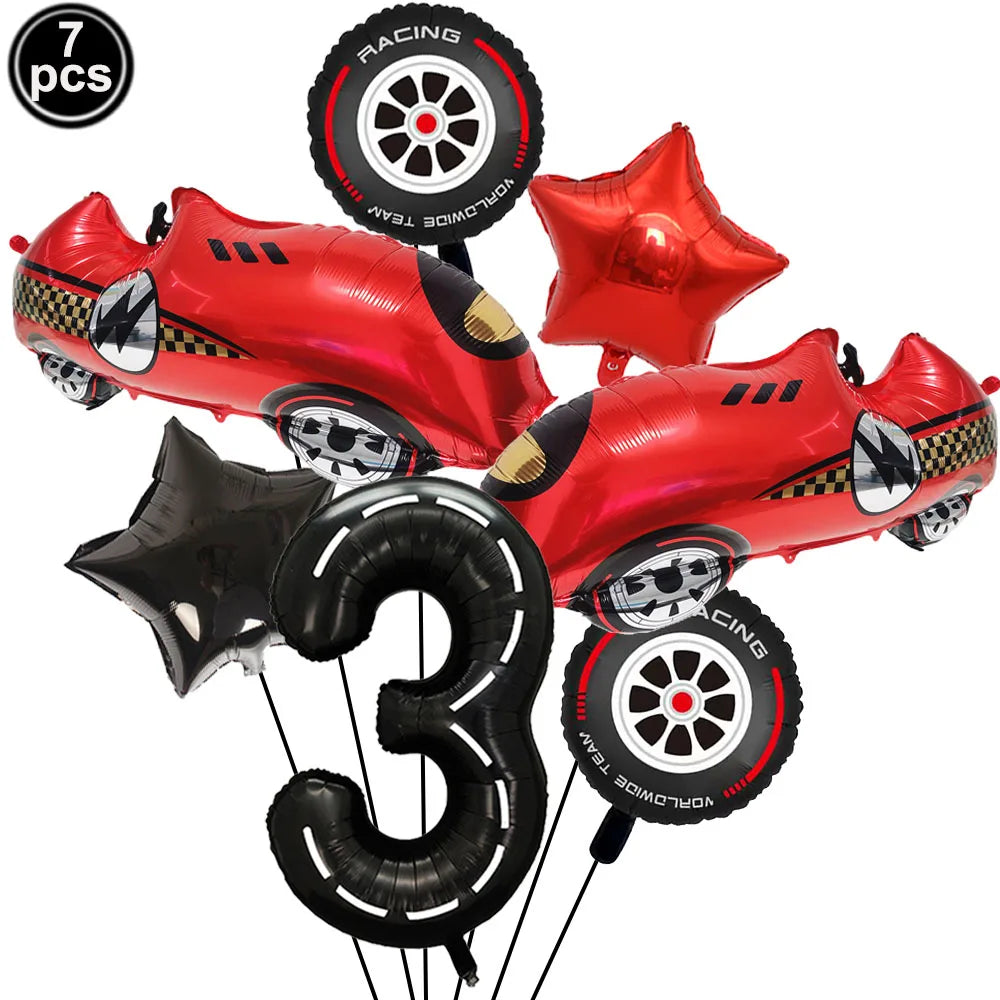 Racing Car Birthday Party Decorations – Race Car, Tire Wheel, Traffic Cone & Checkered Balloons for Kids' Racing-Themed Parties