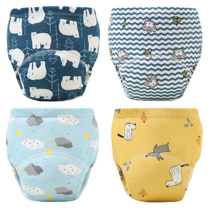 Culottes d'apprentissage de la propreté imperméables réutilisables (lot de 4) – Sous-vêtements d'entraînement en coton doux pour bébés garçons et filles avec protection anti-fuites