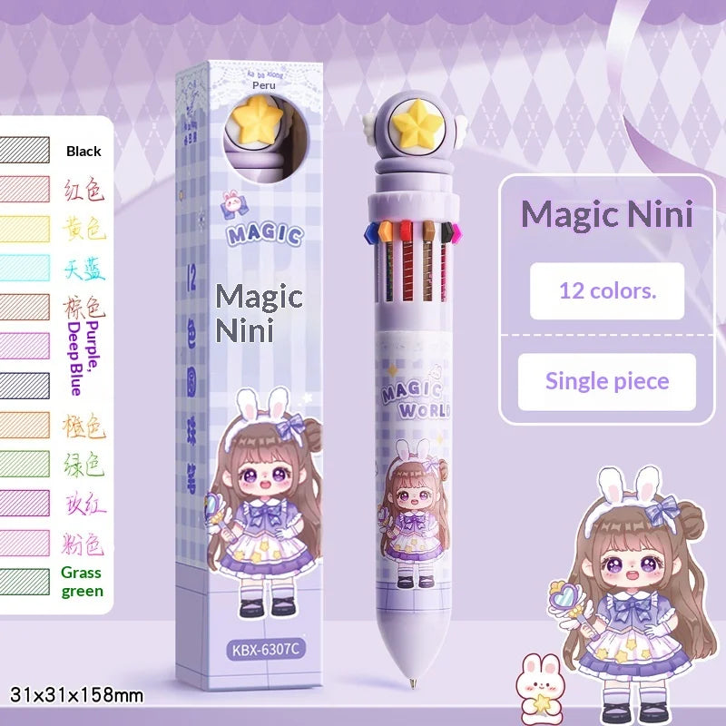 10/12-Color Kawaii Capybara Ballpoint Pen – Cute Cartoon Multicolor Writing Pen for Notes, Drawing, School Supplies & Student Gifts