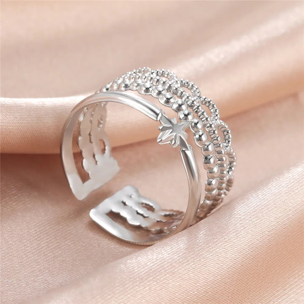 Bague Skyrim en acier inoxydable cœur géométrique pour femme, réglable, ouverte, pour fête, esthétique