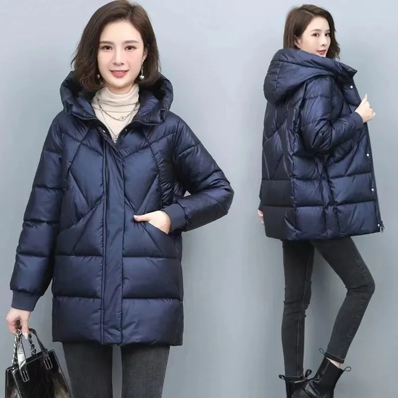 Women’s Hooded Cotton-Padded Winter Coat – Mid-Length Thick Puffer Jacket, Elegant Vintage Parka for Cold Weather