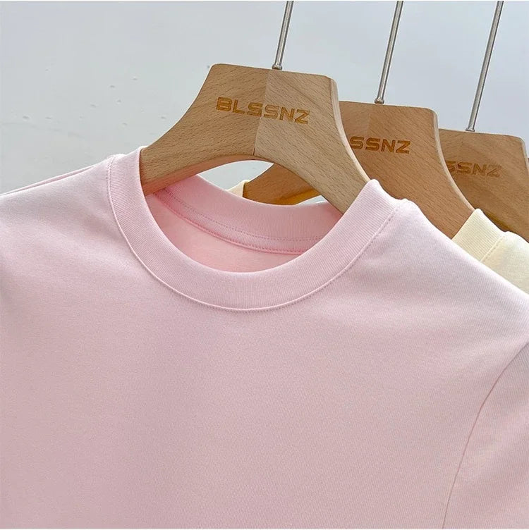 Zjaiss 2026 T-shirt col rond mode été sexy basique uni à manches courtes pour femme style coréen décontracté streetwear