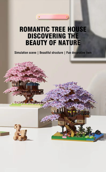 DIY Sakura Tree Building Blocks Set – Cherry Blossom Treehouse Model with LED Lights Romantic Gift Decor