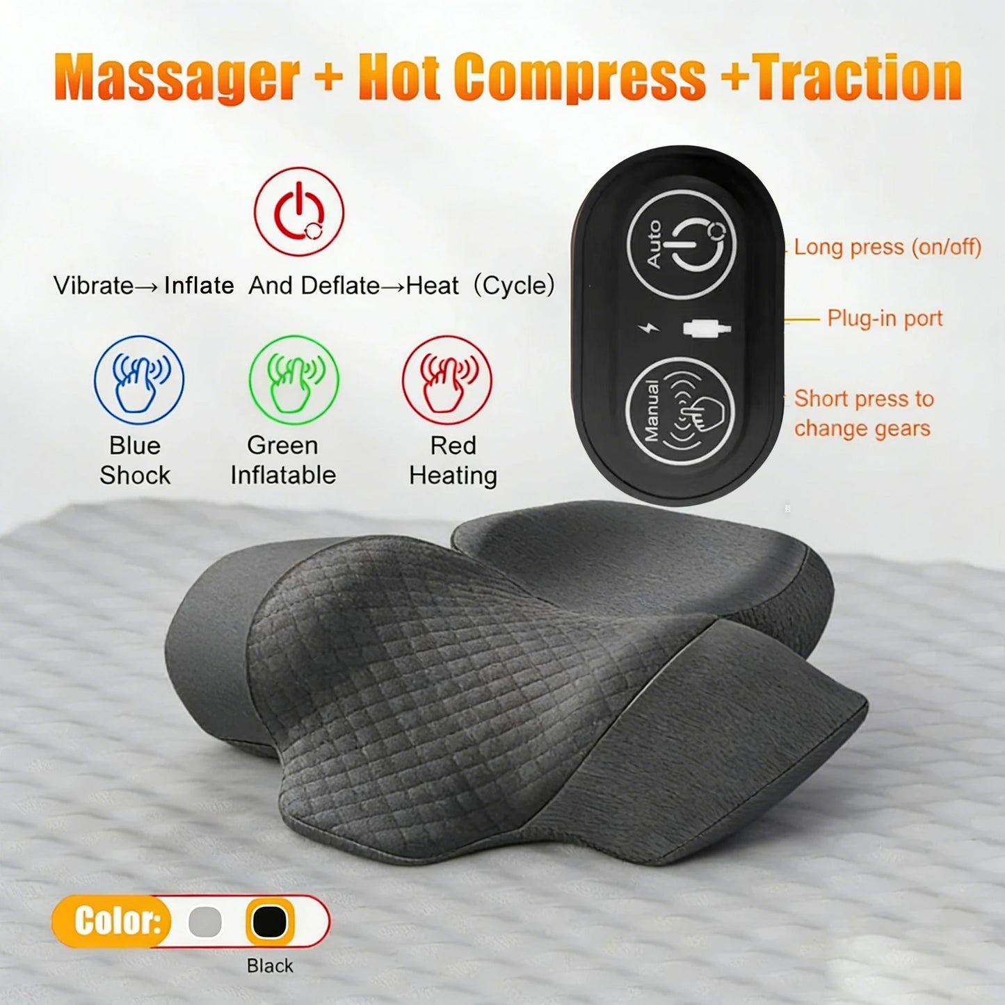 Almohada masajeadora para cuello – Almohada con calefacción y vibración para soporte cervical, cojín de masaje relajante para confort del cuello, apoyo para dormir y dispositivo de terapia en casa para aliviar el estrés