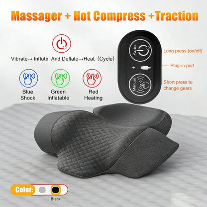 Almohada masajeadora para cuello – Almohada con calefacción y vibración para soporte cervical, cojín de masaje relajante para confort del cuello, apoyo para dormir y dispositivo de terapia en casa para aliviar el estrés
