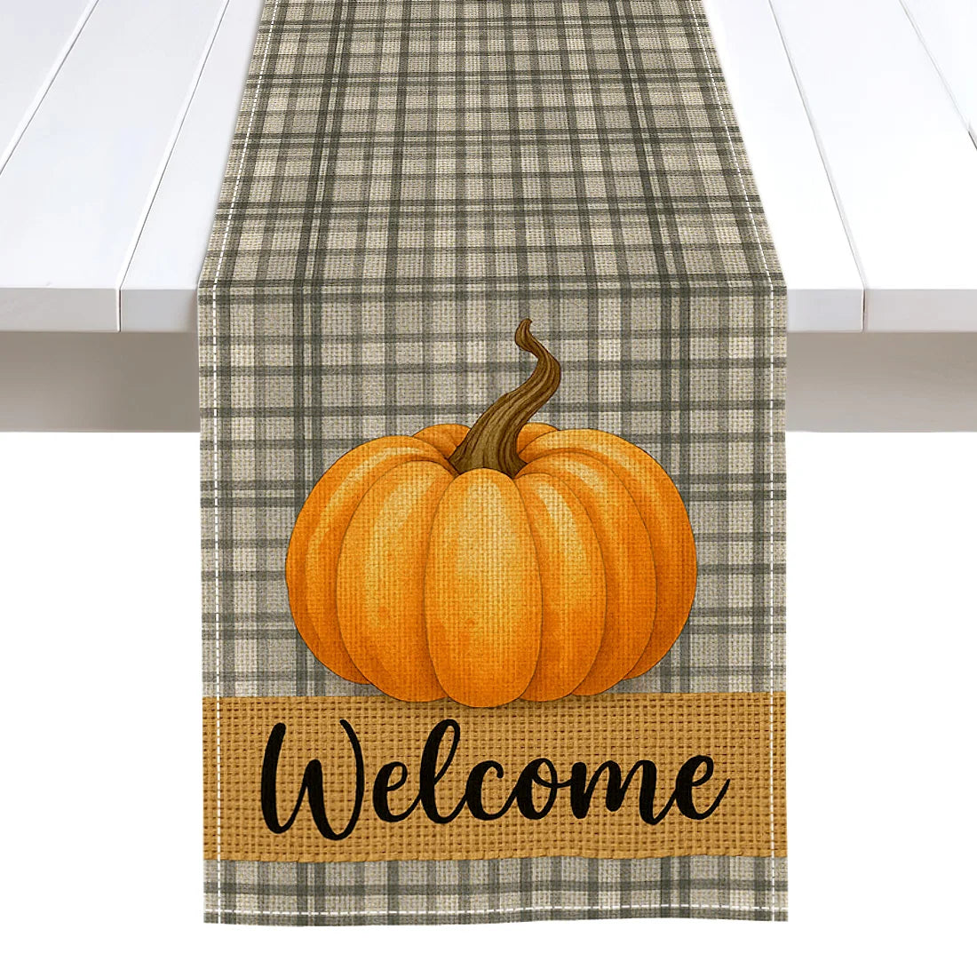 Autumn Pumpkin Illustration Table Runner – Durable Fall Table Decor for Weddings, Kitchen, Dining Room, Thanksgiving & Parties