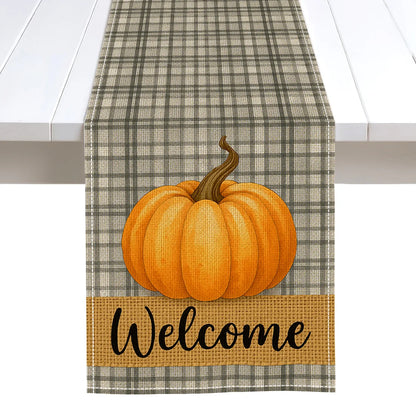Autumn Pumpkin Illustration Table Runner – Durable Fall Table Decor for Weddings, Kitchen, Dining Room, Thanksgiving & Parties
