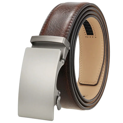 Plyesxale Men's Brown Leather Belt 2026 – Automatic Buckle Vintage Belt for Jeans, Luxury-Style Casual Waist Strap, Ceinture Homme B9
