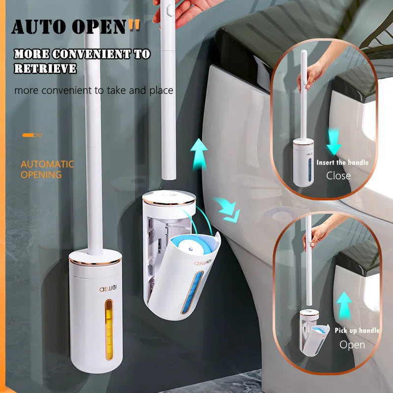 Wall Mounted Disposable Toilet Brush – Replaceable Toilet Cleaning Brush Set, Hygienic WC Scrubber Tool with Bathroom Storage Holder, Modern Bathroom Cleaning Accessory
