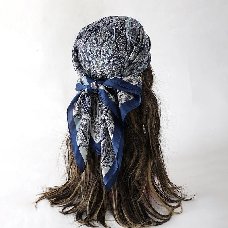 Bohemian Style Print Luxury Brand Silk Square Scarf Women Satin Shawls Neckerchief Wrap Scarves Bandana Hair Hjiab Floral