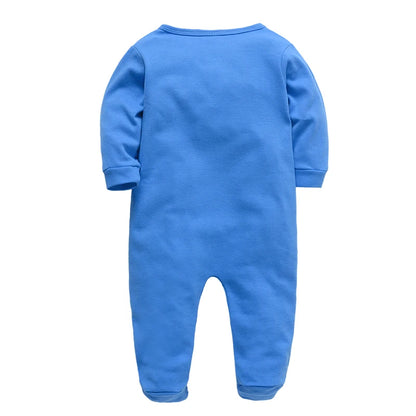 Spring Baby Boy Cotton Romper – Blue Bear Print Knit Jumpsuit & Newborn Overalls Pajamas, Soft Casual Outfit for Infants & Toddlers