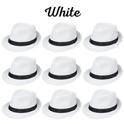 6–48PCS Wedding Straw Fedora Hats for Men – Customizable Short Brim Panama Party Hats, 58CM for Weddings, Birthdays & Celebrations
