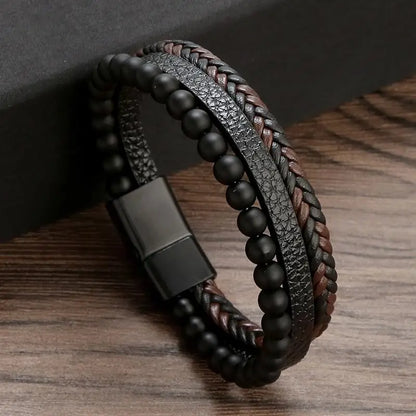 Pulsera de cuero clásica para hombre – Pulsera multicapa tejida a mano para hombre | Accesorio de joyería de moda casual, regalo