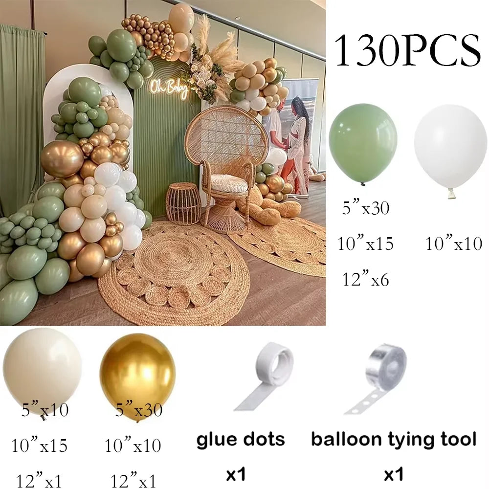 Sage Green Balloon Arch Garland Kit – Green, White, Sand & Gold Confetti Latex Balloons for Birthday, Wedding & Graduation Decorations