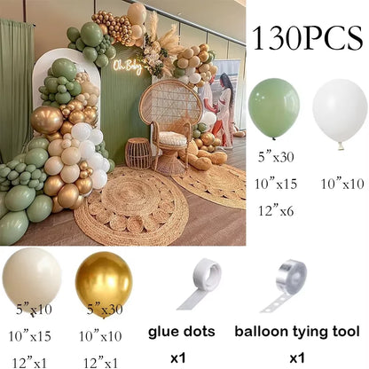 Sage Green Balloon Arch Garland Kit – Green, White, Sand & Gold Confetti Latex Balloons for Birthday, Wedding & Graduation Decorations