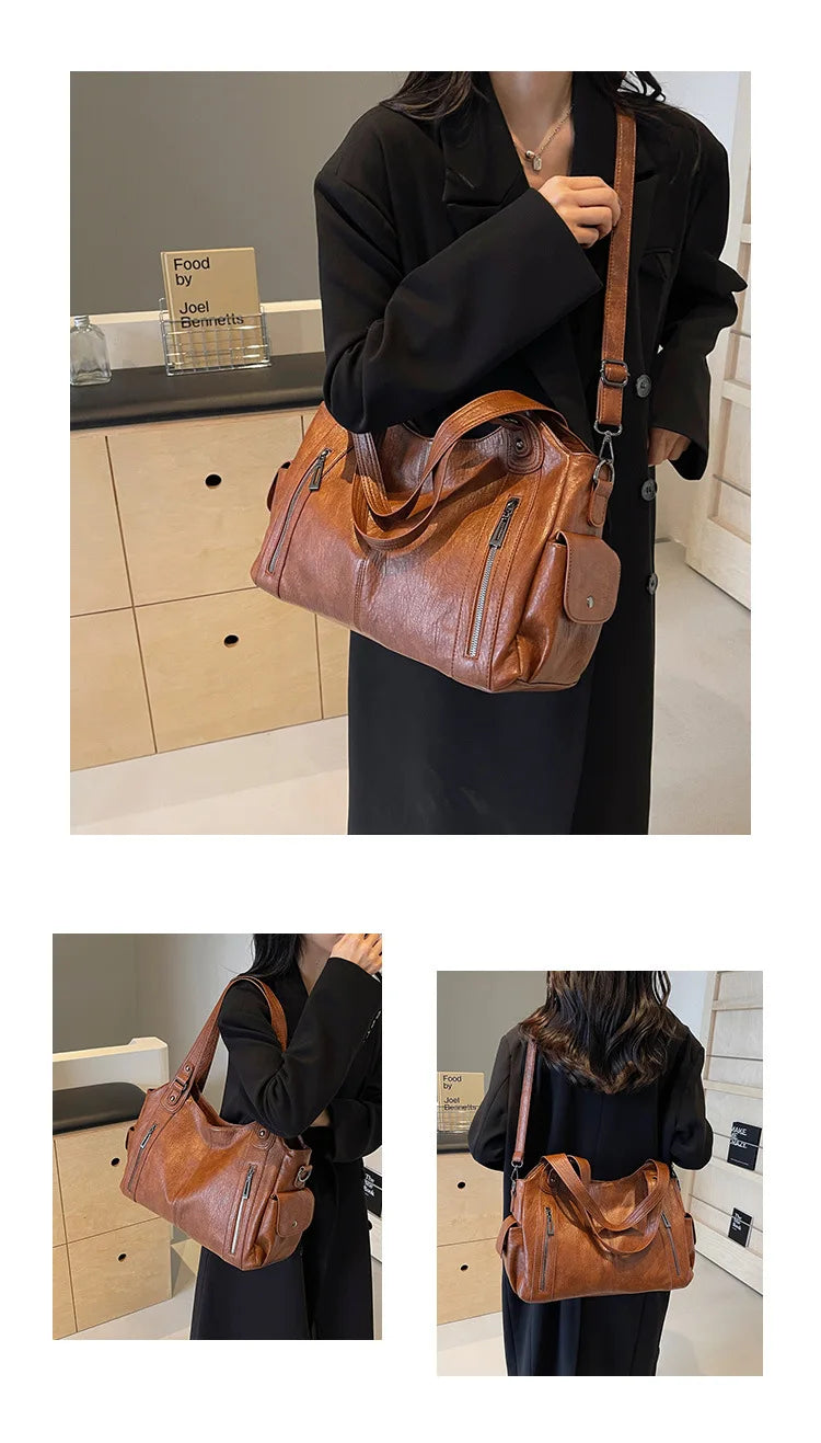 Women’s PU Leather Shoulder Bag – 2026 Fashion Handbag with Soft Interior Compartment, Contrast Color Design, Zipper Closure, Stylish Everyday Purse for Work, Travel & Casual Use