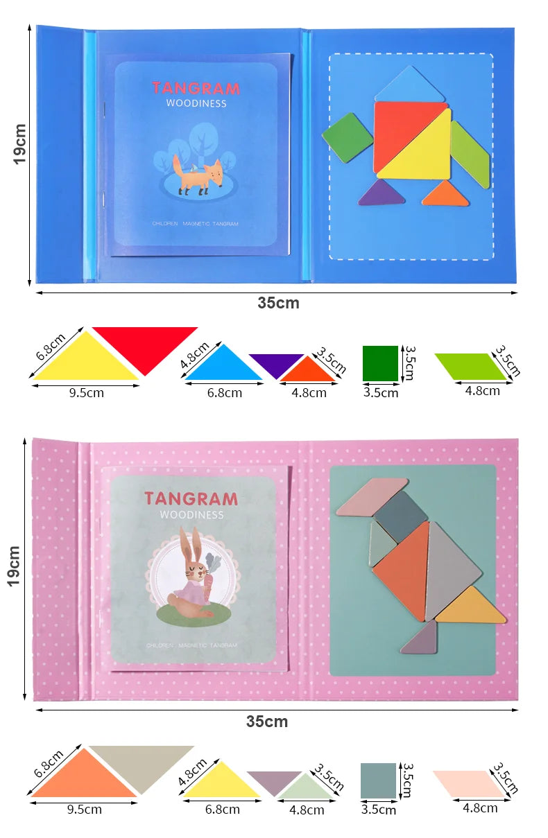 Libro magnético de tangram de madera – Juguete educativo Montessori, rompecabezas portátil para niños, infantes y desarrollo de inteligencia temprana