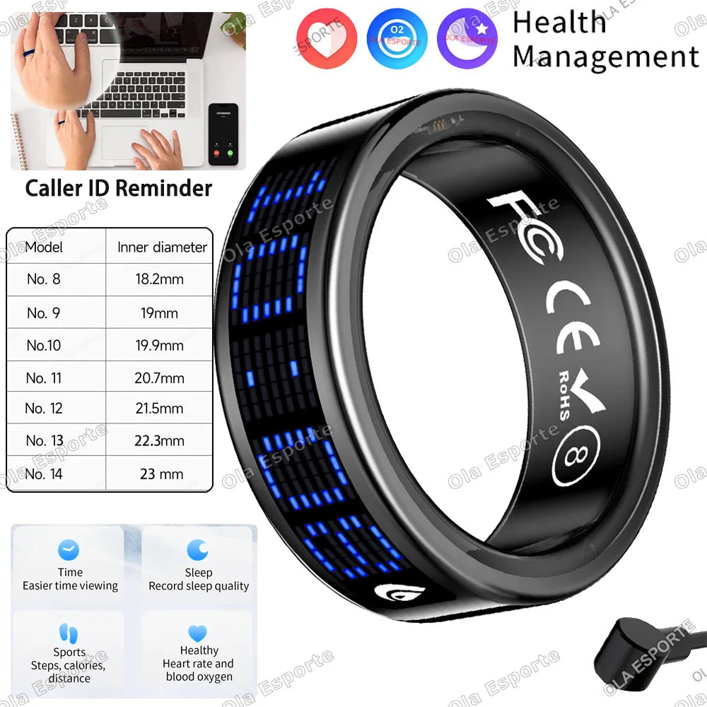 HT30 Smart Ring with Touch Display – Call ID Reminder, Tasbih Counter & Health Manager, 5ATM Waterproof Multiple Sport Modes for Men & Women