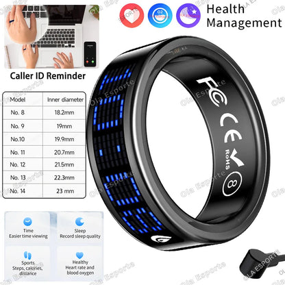 HT30 Smart Ring with Touch Display – Call ID Reminder, Tasbih Counter & Health Manager, 5ATM Waterproof Multiple Sport Modes for Men & Women