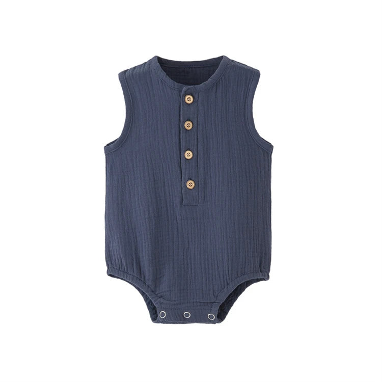 Mameluco de verano 100% algodón y lino para recién nacidos – Bodysuit sin mangas suave y transpirable para bebés y niñas