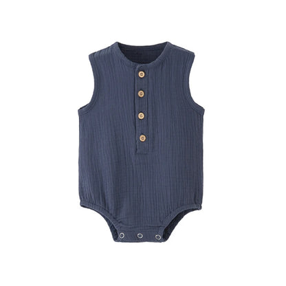 Mameluco de verano 100% algodón y lino para recién nacidos – Bodysuit sin mangas suave y transpirable para bebés y niñas