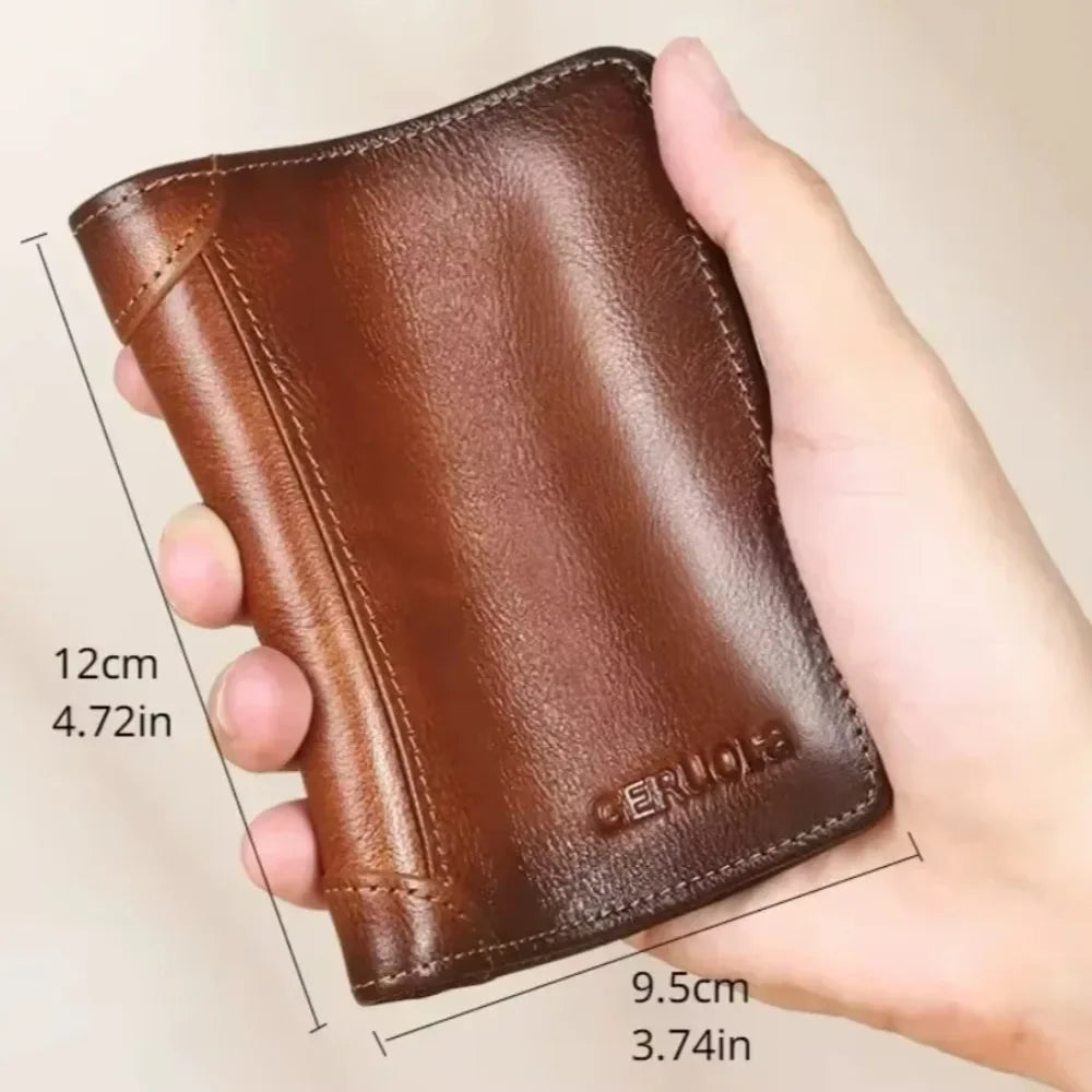 Men's Genuine Leather RFID Blocking Trifold Wallet Slim Vintage ID & Credit Card Holder