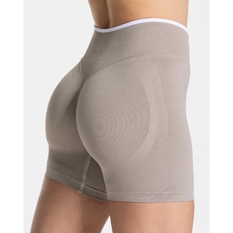 Women’s Seamless High Waist Gym Shorts Color Block Hip Lifting Yoga Running Sports Tight Shorts