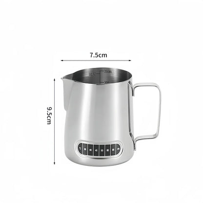 Jarra para espumar leche de café con indicador de temperatura - Jarra espumadora de leche de acero inoxidable con escala de medición para Latte Art y Espresso