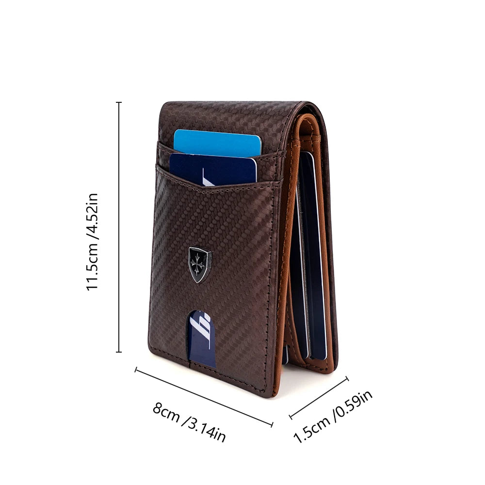 Billetera Delgada de Cuero para Hombre con Clip para Billetes RFID Bloqueo Bolsillo Frontal Tarjetero Bifold