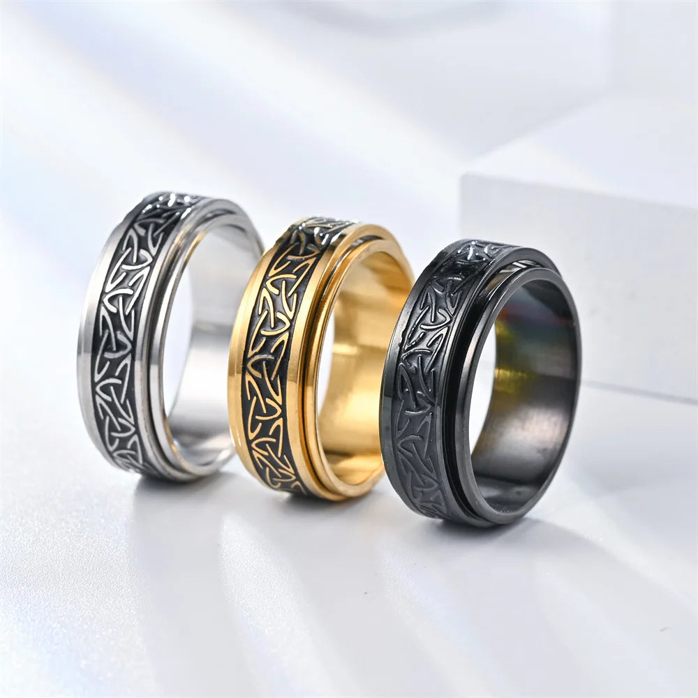 Viking Celtic Knot Rune Ring – Stainless Steel Rotating Spinner Ring for Men | Anti-Stress Anxiety Fidget Jewelry Gift