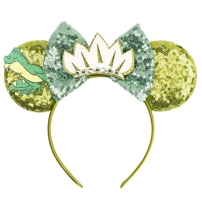 Diadema con Orejas de Rana de la Princesa Tiana – Diadema con Lazo y Corona Inspirada en Disney para Mujeres y Niñas | Accesorios para el Pelo de Festival y Niños