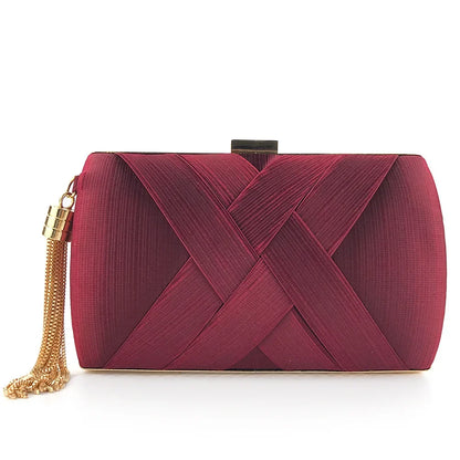 Women's Tassel Evening Clutch Bag with Chain Strap Elegant Wedding Party Shoulder Handbag