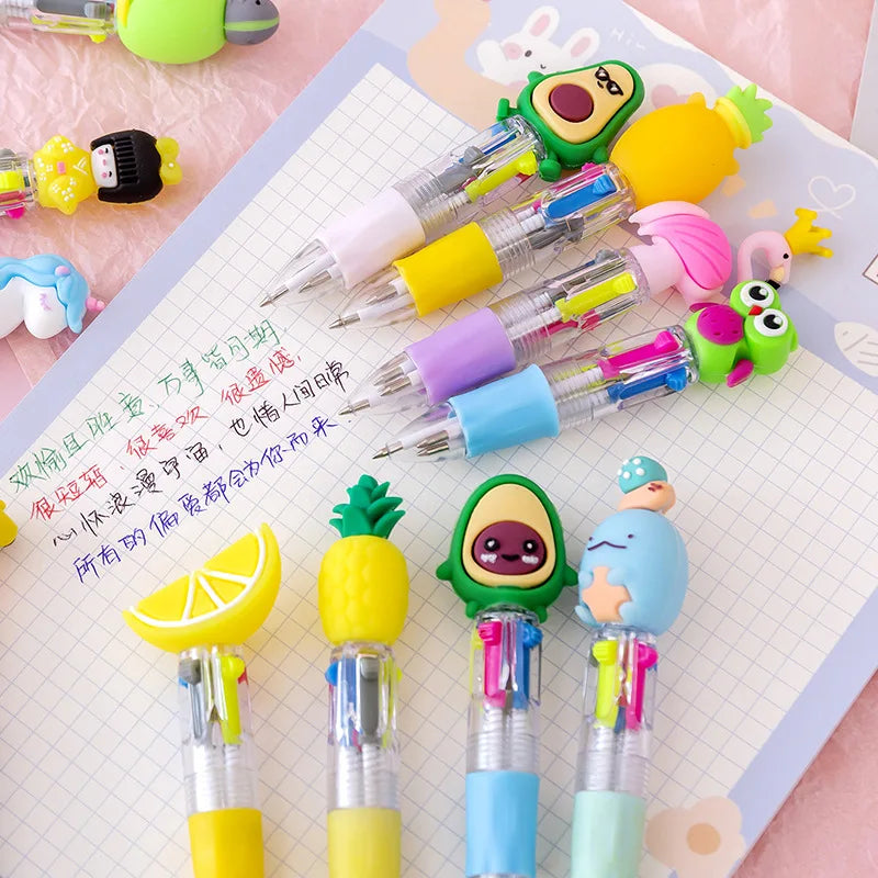 5PCS Kawaii Mini Ballpoint Pens – 4-Color Cute Cartoon Retractable Multicolor Pens for Kids, School Stationery, Office Supplies & Gifts