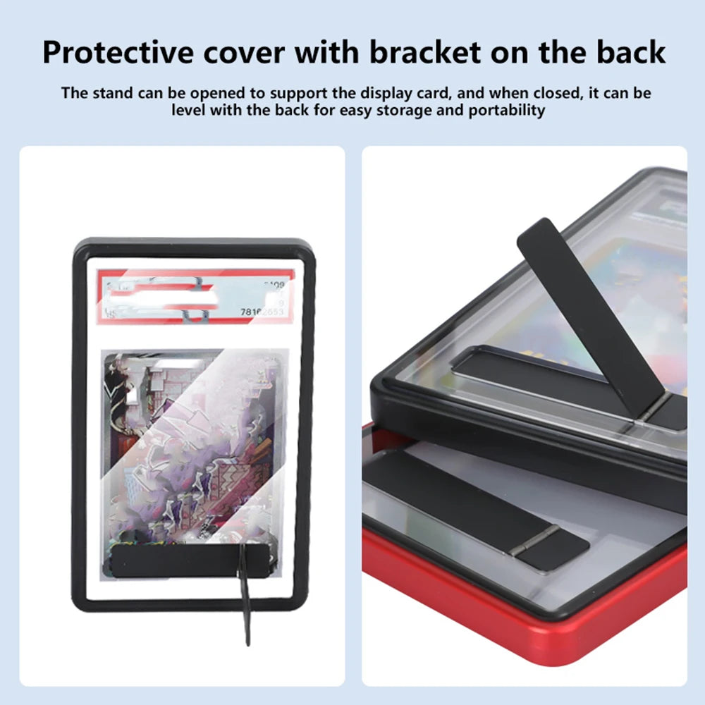 Aluminum Alloy Trading Card Display Case with Stand – Multicolor PSA & BGS Graded Card Protector Holder for Horizontal & Vertical Display