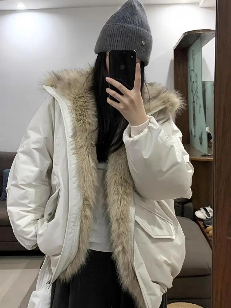 Women's Korean Style Winter Padded Jacket Black and White Cotton Coat Long Sleeve Zipper Cardigan Casual Warm Outerwear for Women