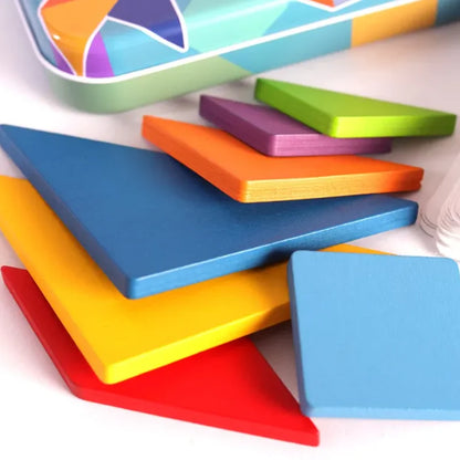 Rompecabezas de Tangram Montessori de Madera - Juego Educativo de Bloques de Construcción Preescolar, Rompecabezas Creativo de Lógica para Niños, Desarrollo Cerebral y Regalo Festivo