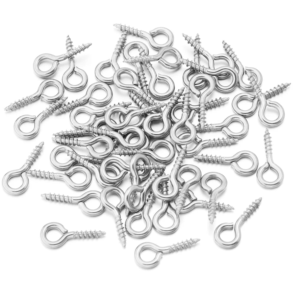 20–50 Piece Stainless Steel Screw Eye Pins with Keychain Hooks – Mini Threaded Eye Pins for DIY Jewelry, Bracelets, Pendants & Crafts