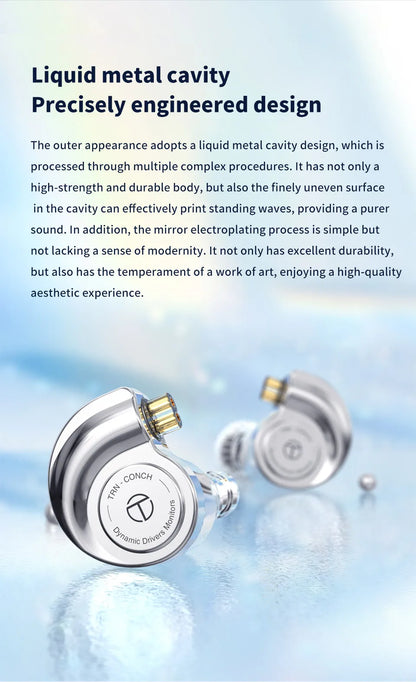Écouteurs intra-auriculaires TRN Conch HiFi – IEM à transducteur dynamique DLC Diamond avec embouts de réglage interchangeables pour le jeu, la musique et les appareils Xiaomi