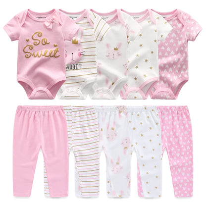 Kiddiezoom 10PCS Baby Clothing Set – Unisex Newborn Bodysuits & Pants, Soft Four-Season Infant Outfit for Baby Boys & Girls