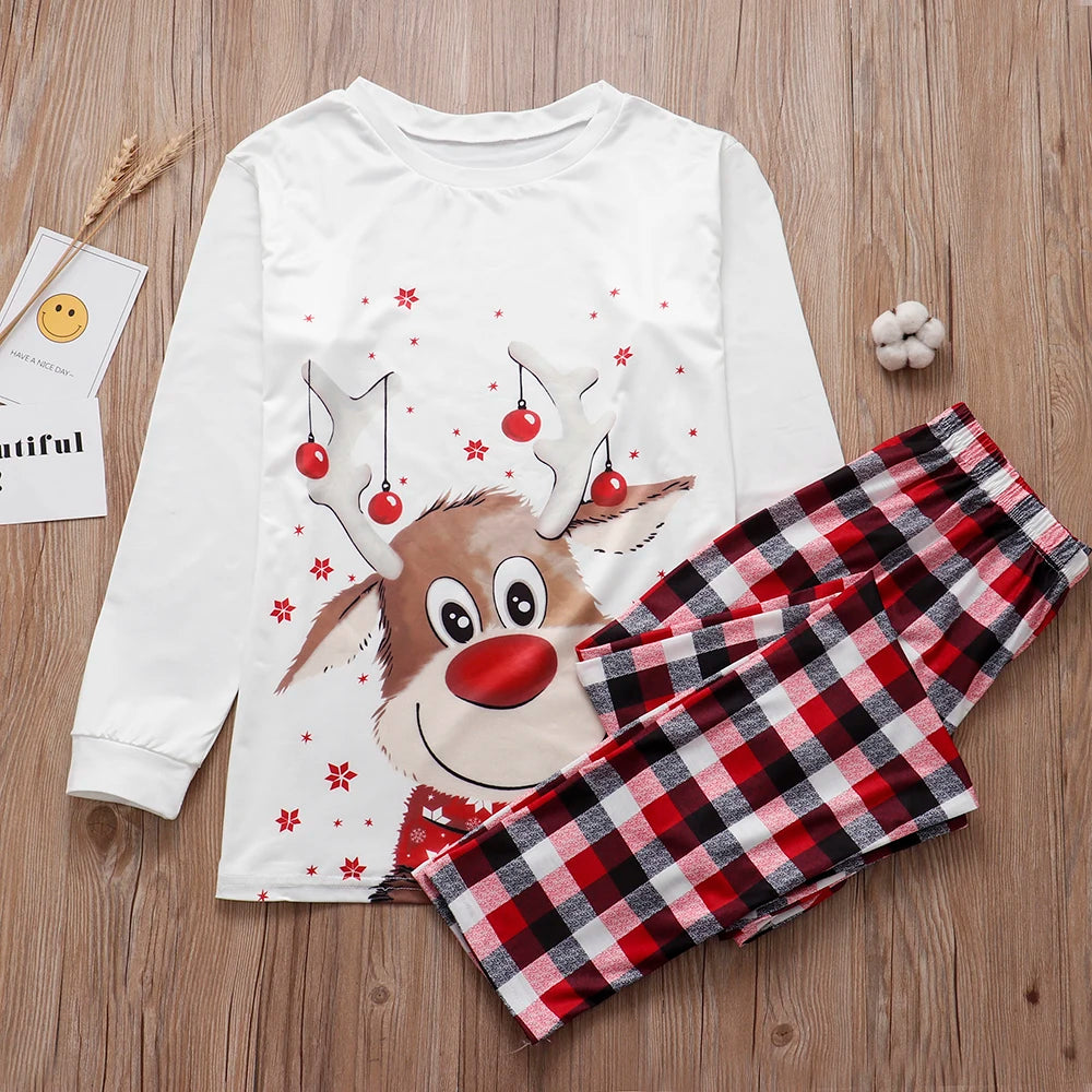 Family Matching Christmas Pajamas Set – Deer Print Tops & Pants Xmas Sleepwear for Mother & Kids, Baby Romper & Pet Dog Clothes